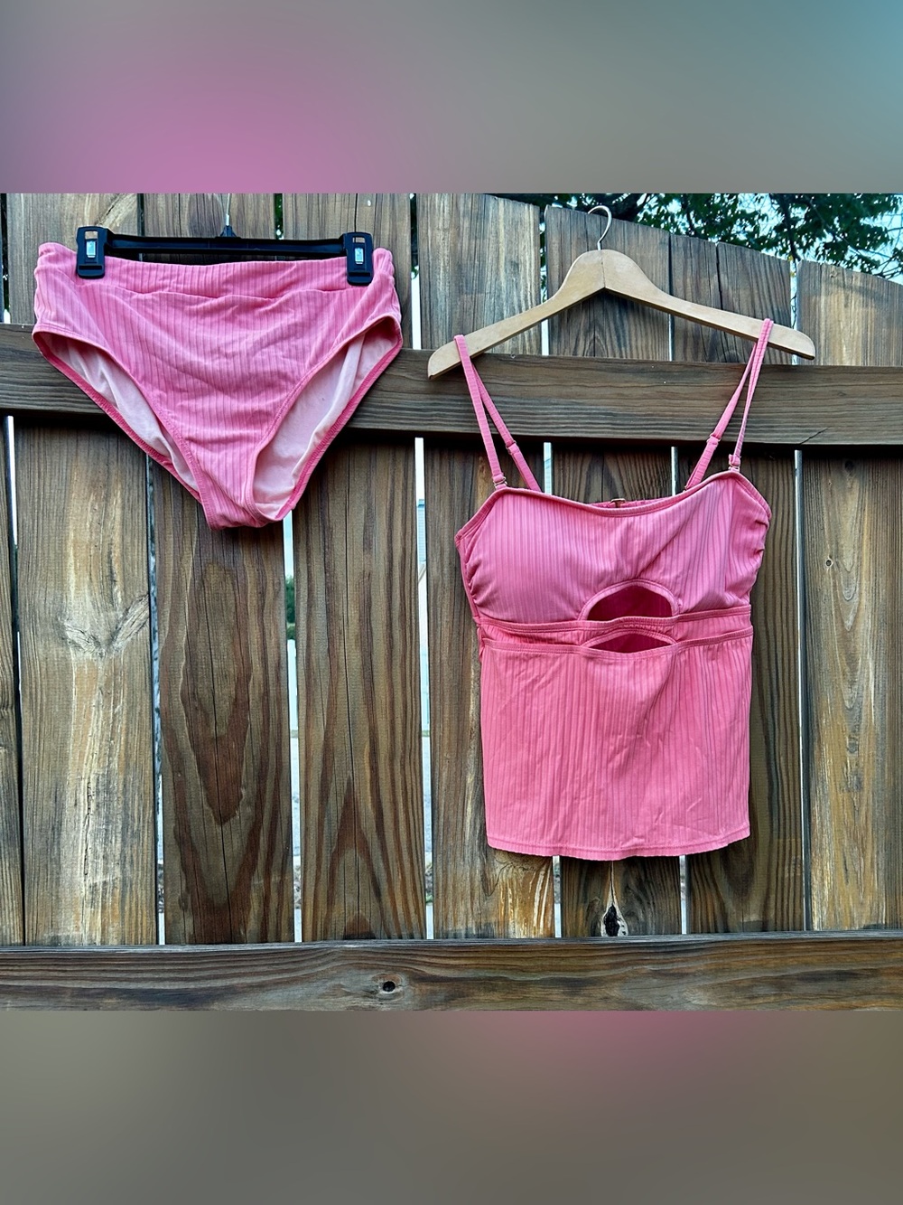 Time and Tru Tankini Orange Cut Out Wide Rib Two Piece Swimsuit M/L Adjustable